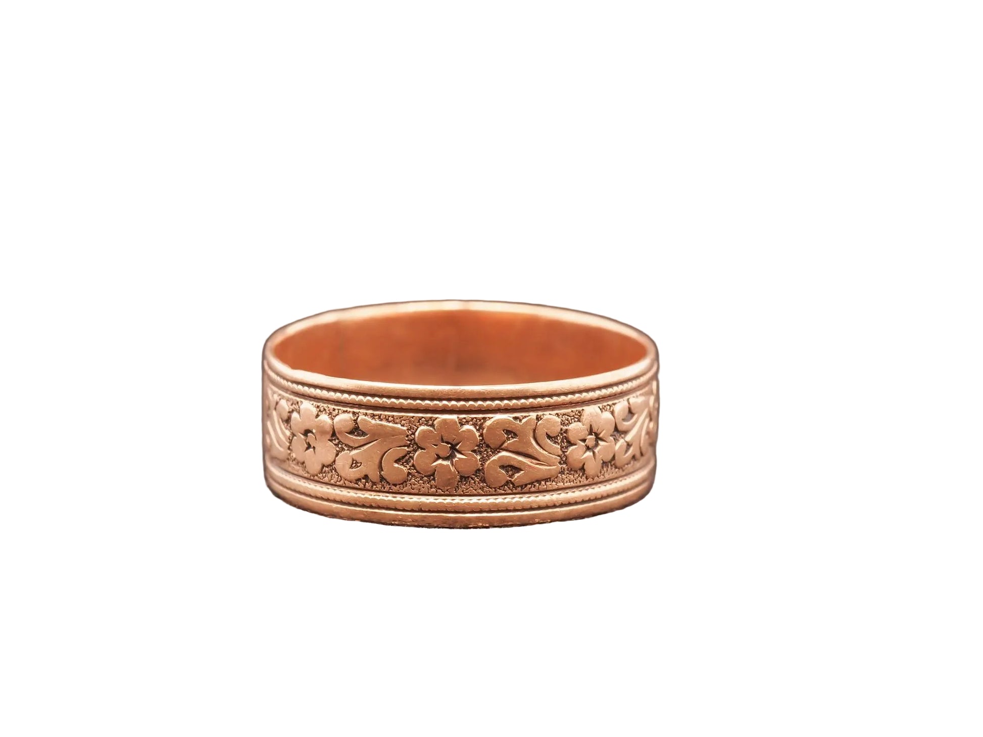 14K Rose Gold Vintage Wedding Band w/ Floral Designs - VHK#6