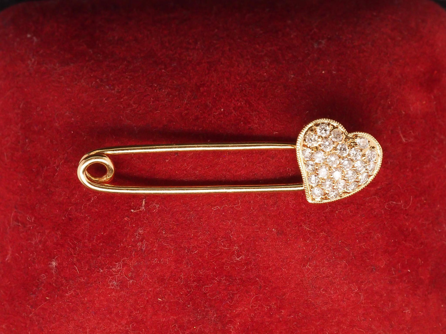Estate 14K Yellow Gold Safety Pin Brooch with Diamonds - VHK#836a