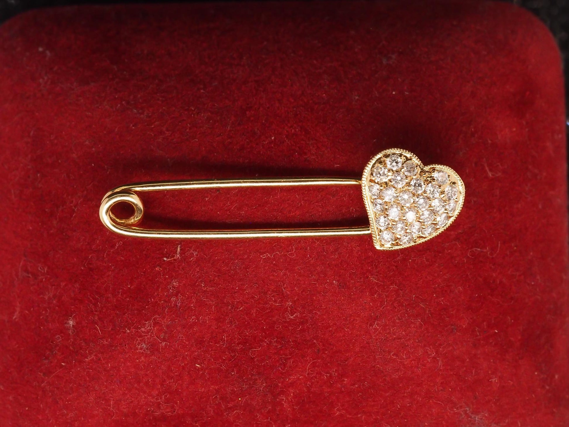 Estate 14K Yellow Gold Safety Pin Brooch with Diamonds - VHK#836a