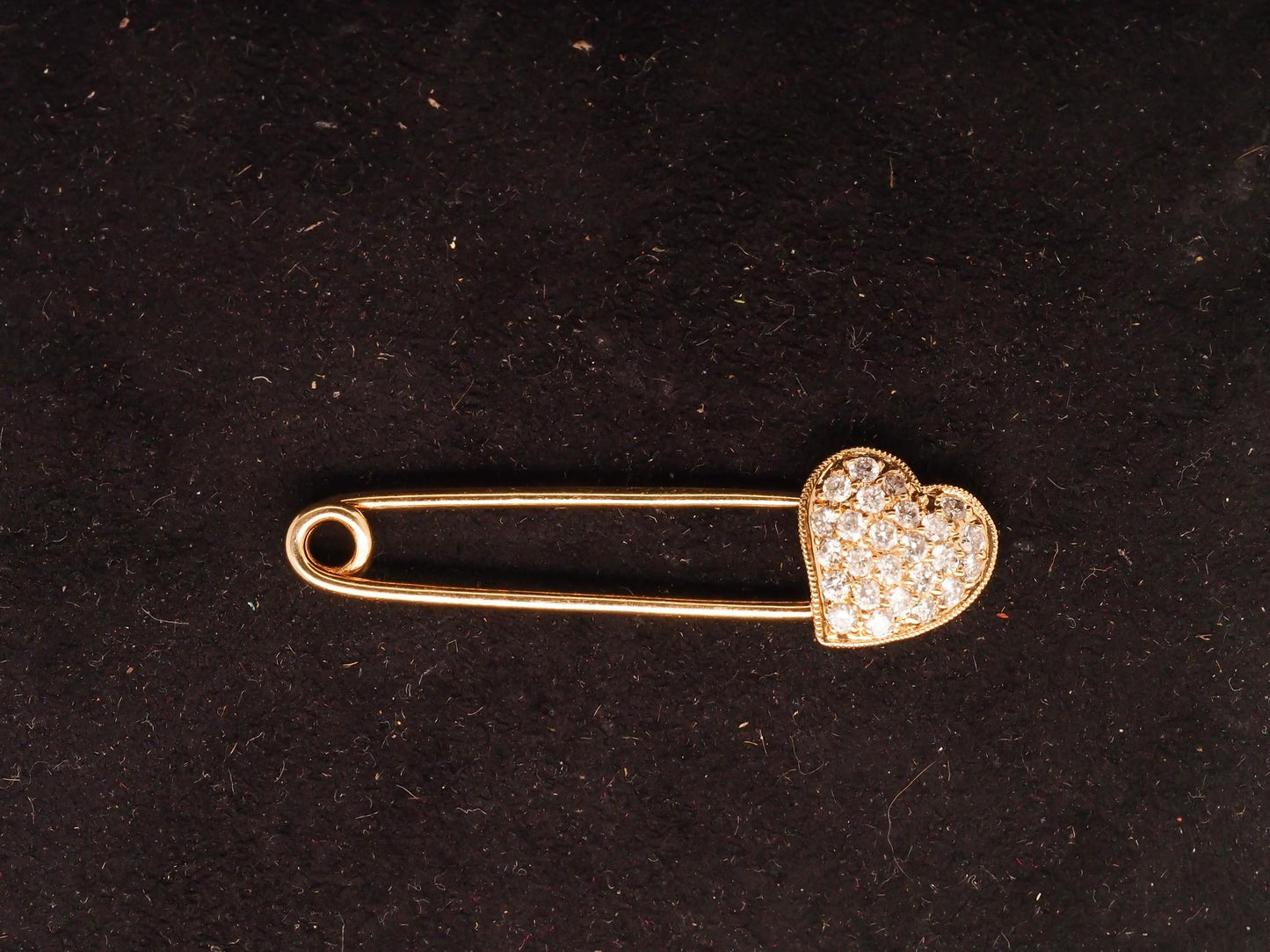 Estate 14K Yellow Gold Safety Pin Brooch with Diamonds - VHK#836a