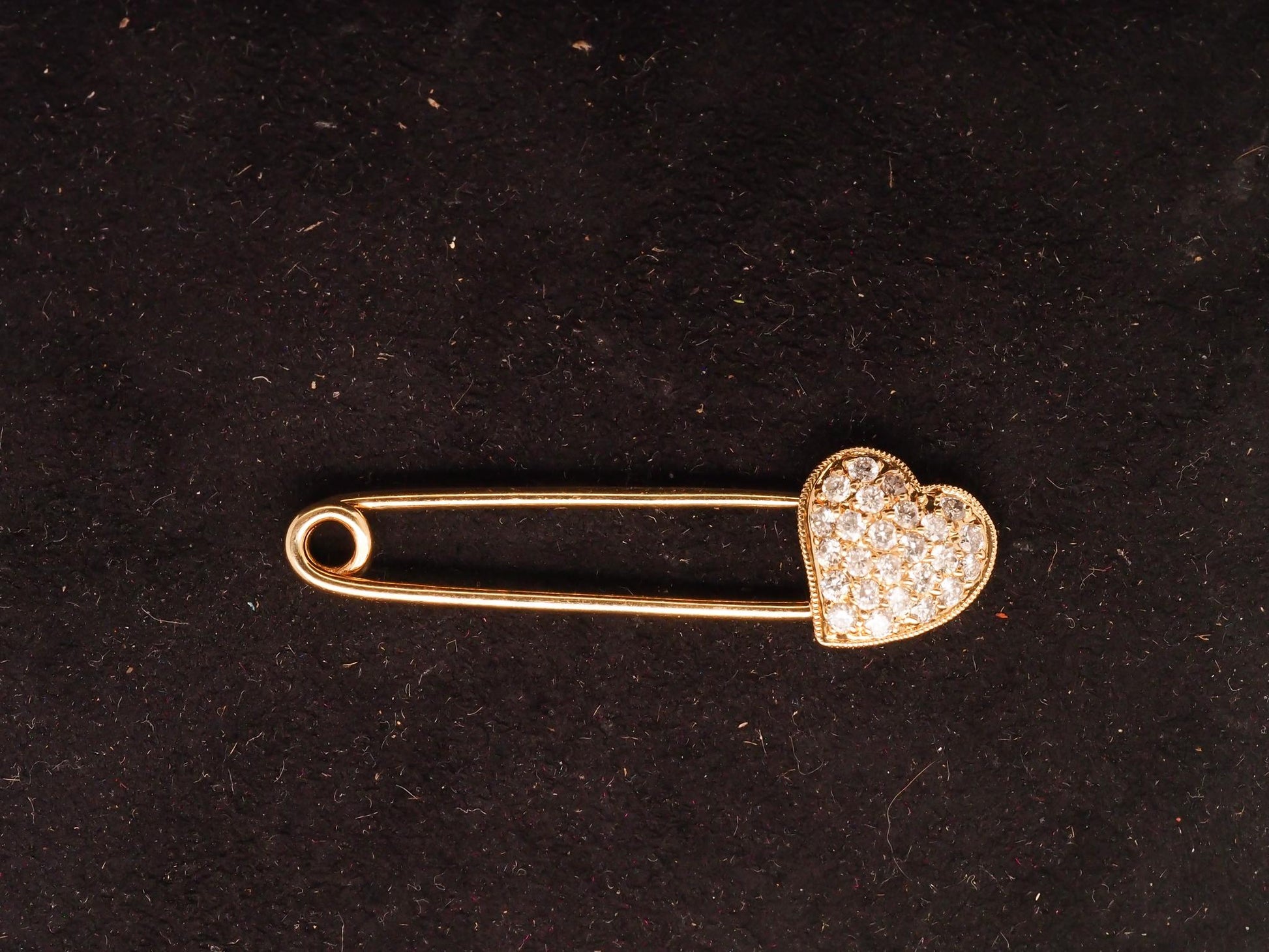 Estate 14K Yellow Gold Safety Pin Brooch with Diamonds - VHK#836a