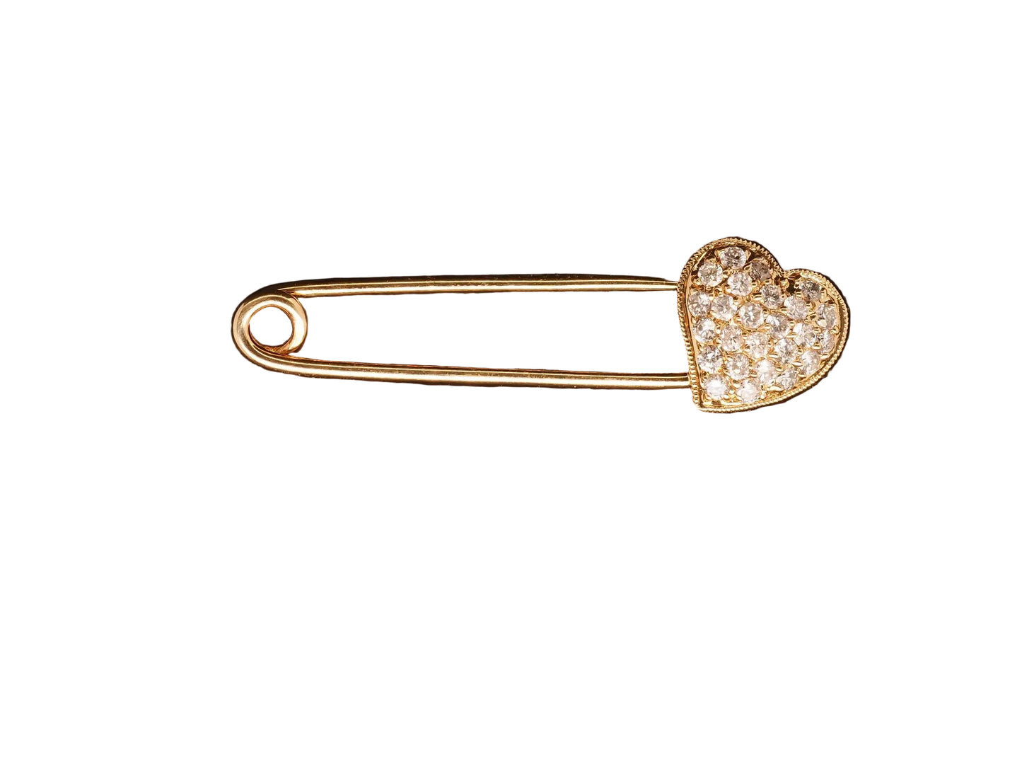 Estate 14K Yellow Gold Safety Pin Brooch with Diamonds - VHK#836a