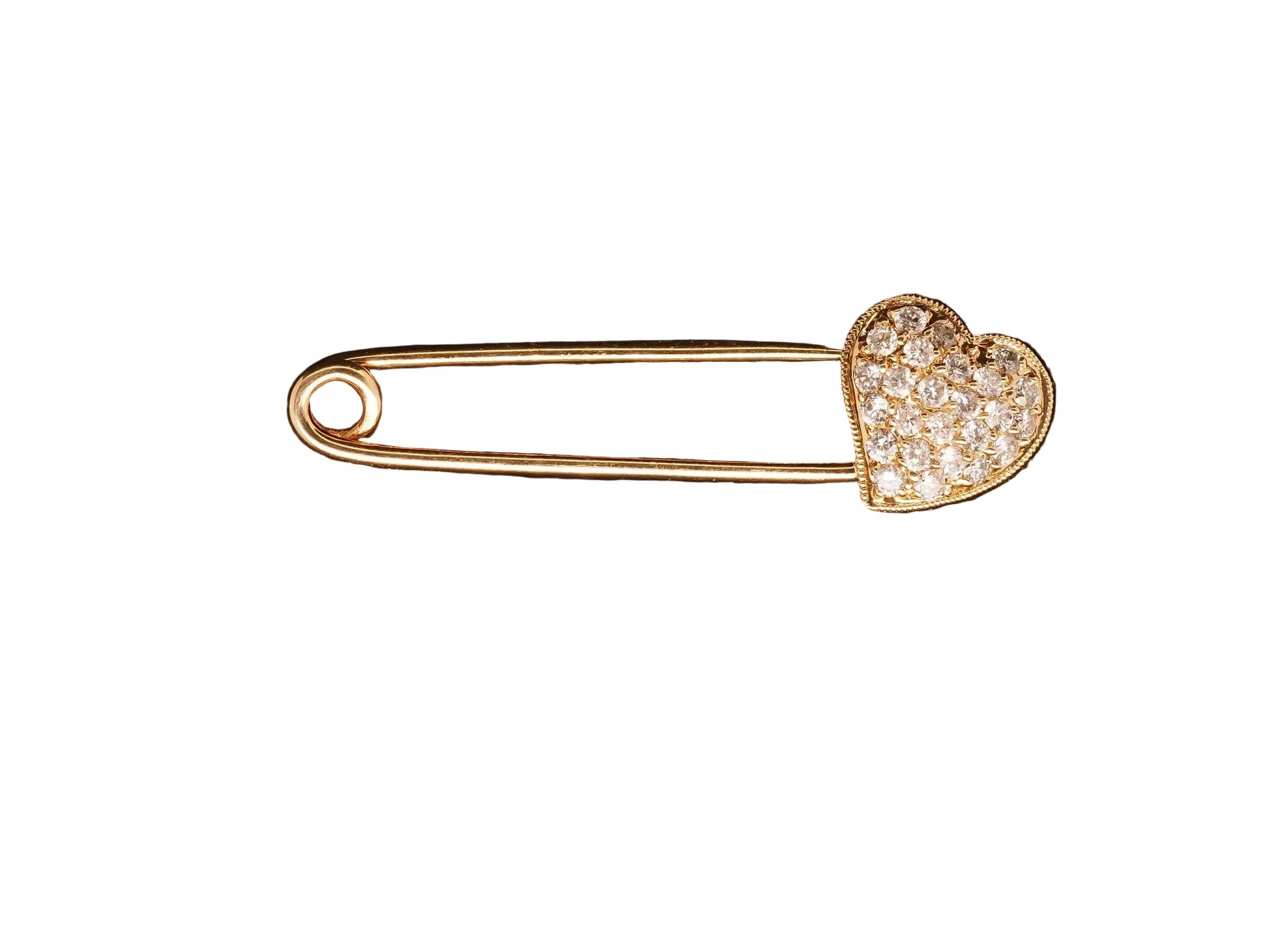 Estate 14K Yellow Gold Safety Pin Brooch with Diamonds - VHK#836a