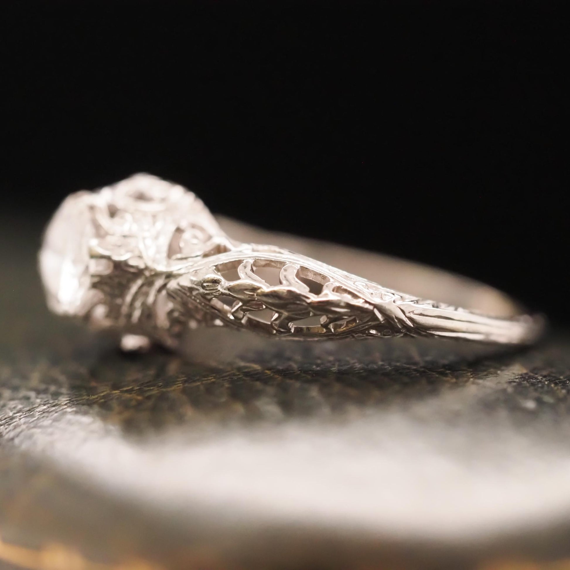 Circa 1940s Art Deco Filigree .53ct Round Brilliant Diamond Ring - VHK#667