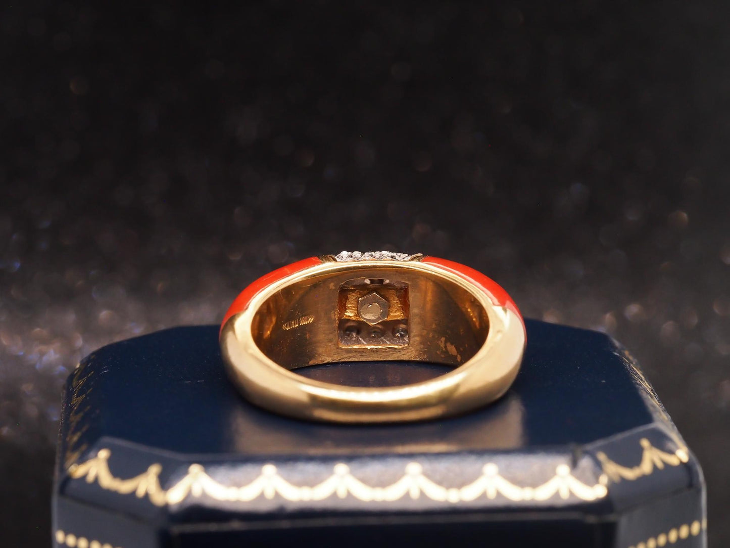 Estate 18K Yellow Gold Coral and Diamond Ring - VHK#823a