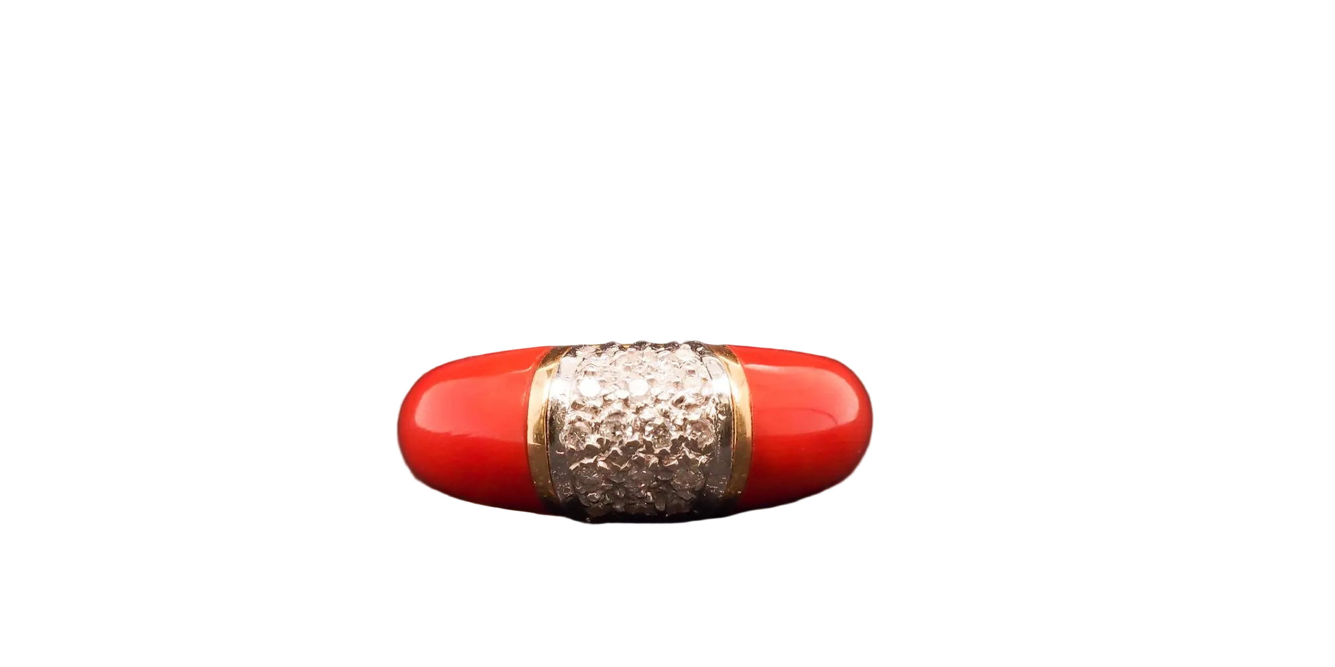 Estate 18K Yellow Gold Coral and Diamond Ring - VHK#823a