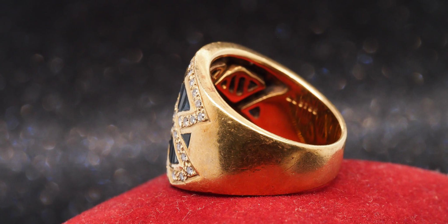 Estate Levian 18K Yellow Gold Sapphire & Diamond Crossover Ring - VHK#293a