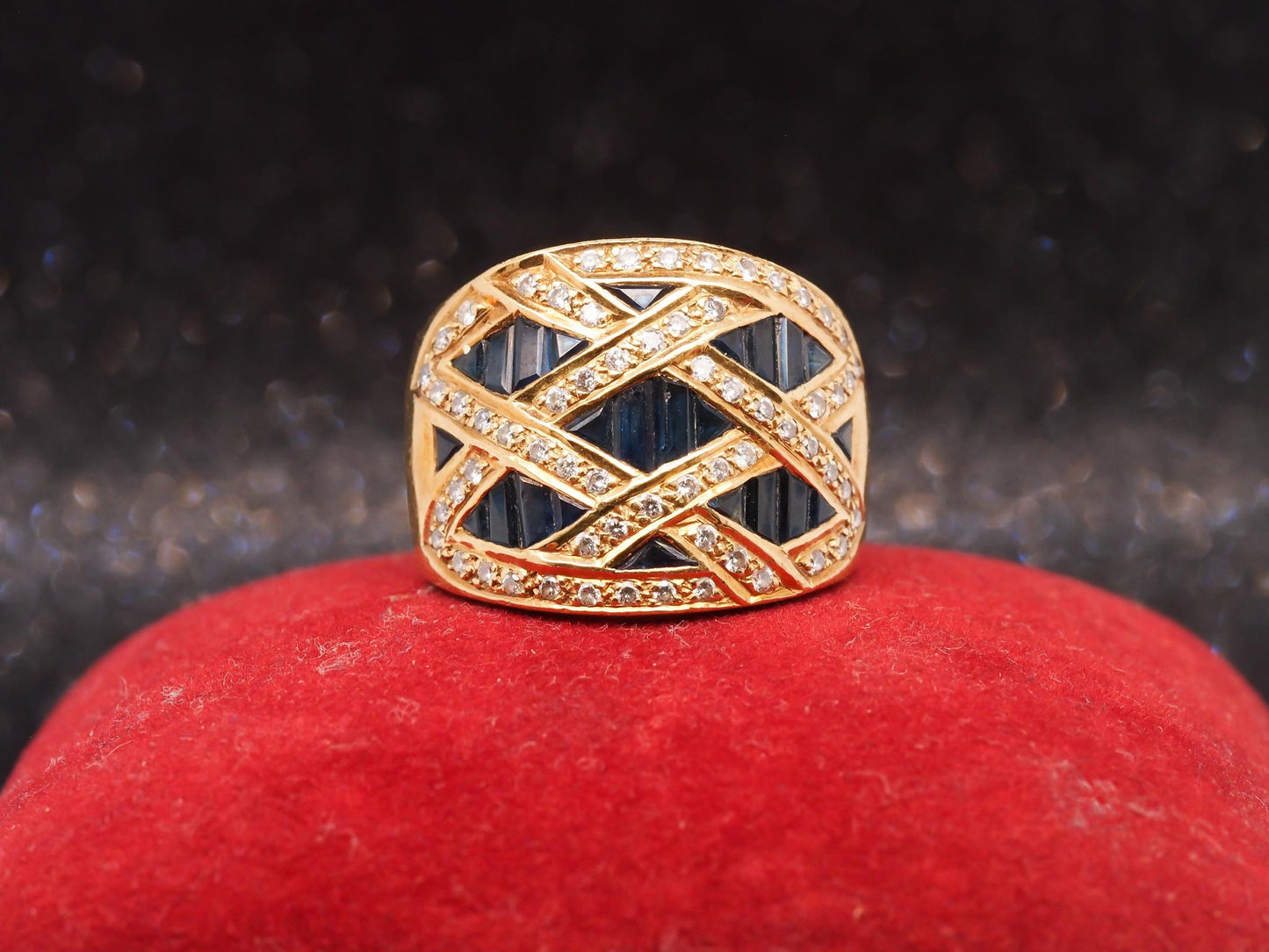 Estate Levian 18K Yellow Gold Sapphire & Diamond Crossover Ring - VHK#293a
