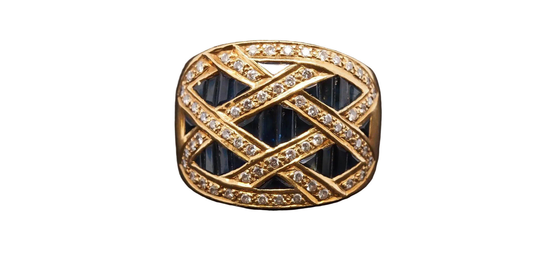 Estate Levian 18K Yellow Gold Sapphire & Diamond Crossover Ring - VHK#293a