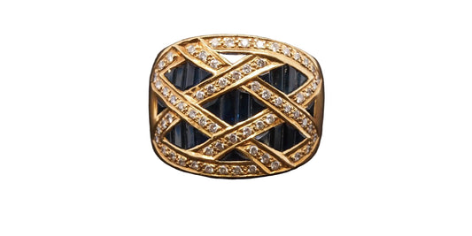 Estate Levian 18K Yellow Gold Sapphire & Diamond Crossover Ring - VHK#293a