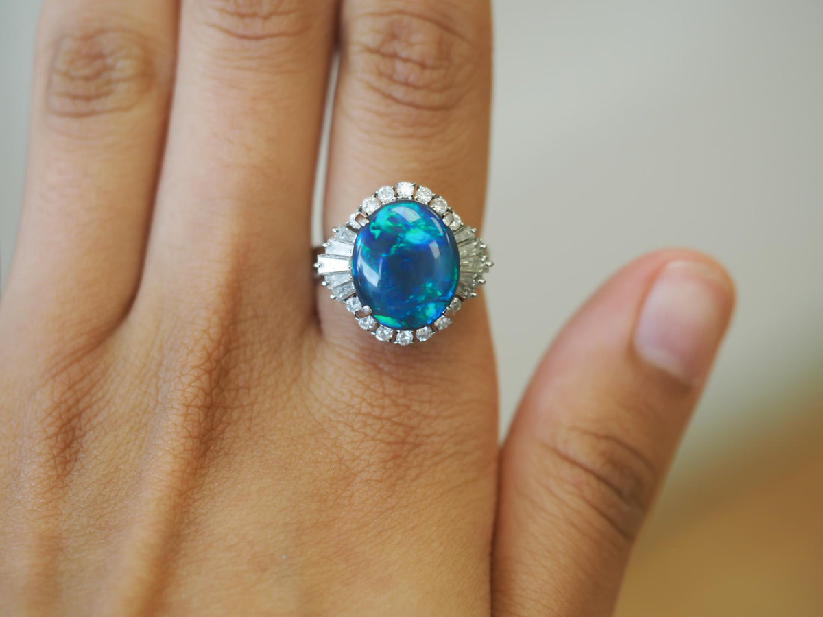 Estate Platinum 5.18ct Opal and Diamond Ring - VHK#839
