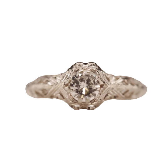 Circa 1940s Art Deco Filigree .53ct Round Brilliant Diamond Ring - VHK#667