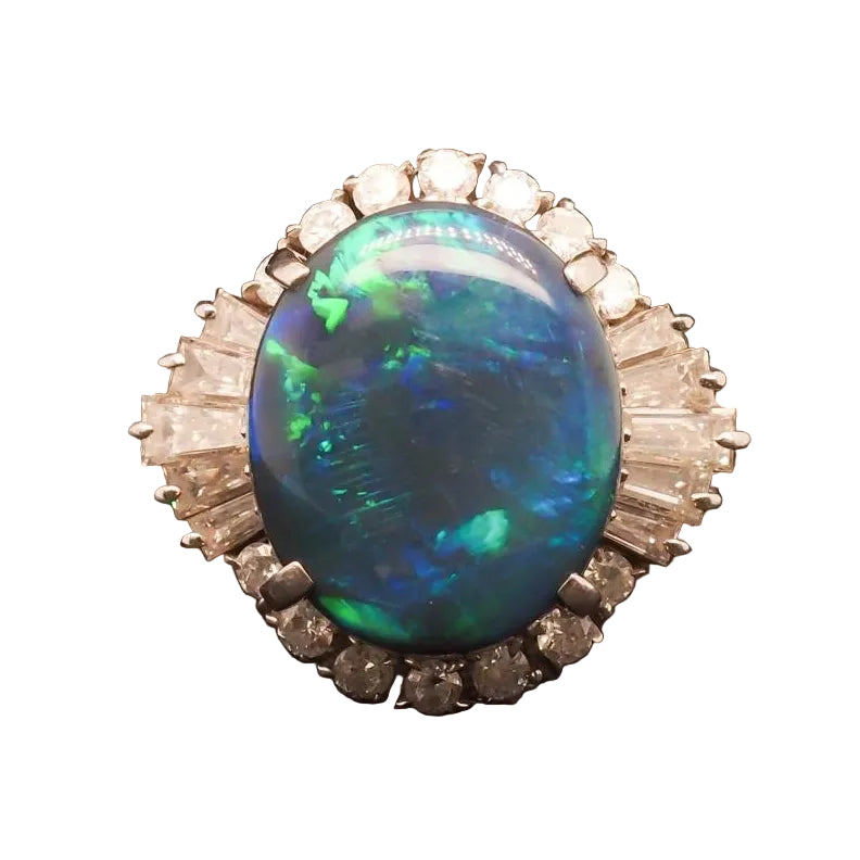 Estate Platinum 5.18ct Opal and Diamond Ring - VHK#839