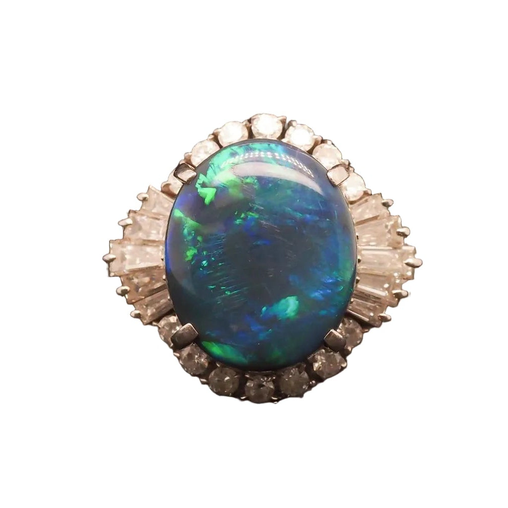 Estate Platinum 5.18ct Opal and Diamond Ring - VHK#839