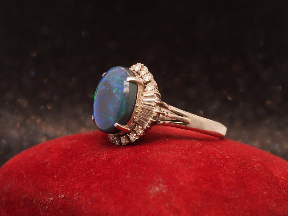 Estate Platinum 5.18ct Opal and Diamond Ring - VHK#839
