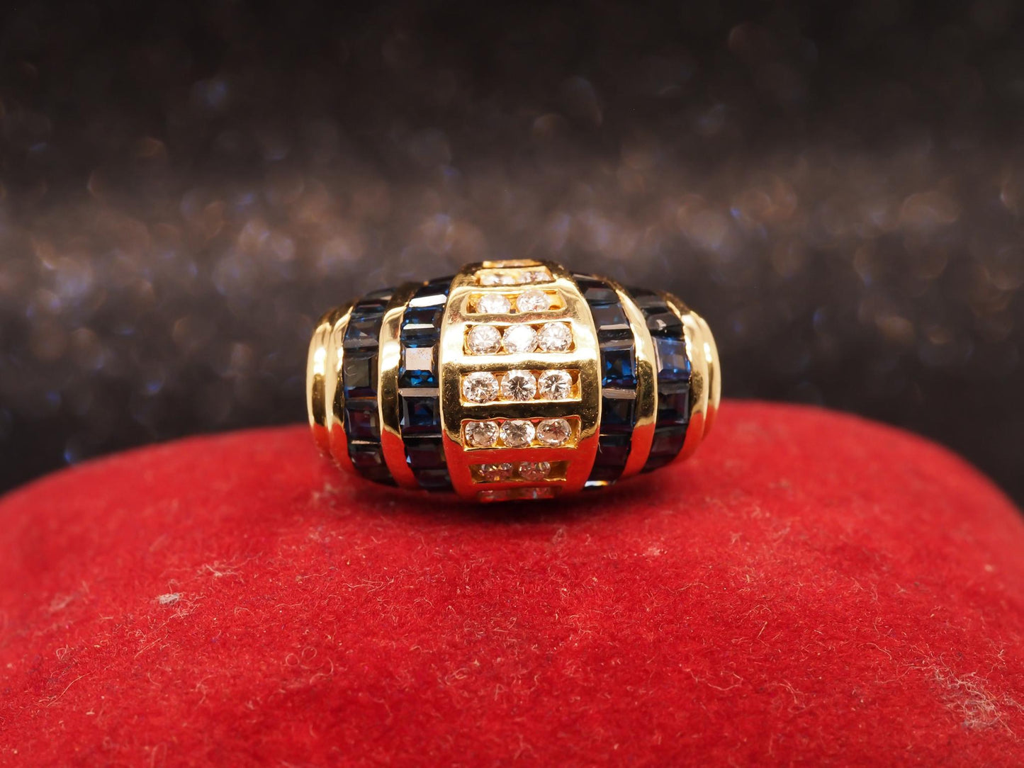 Estate 18K Yellow Gold Sapphire and Diamond Ring - VHK#1046