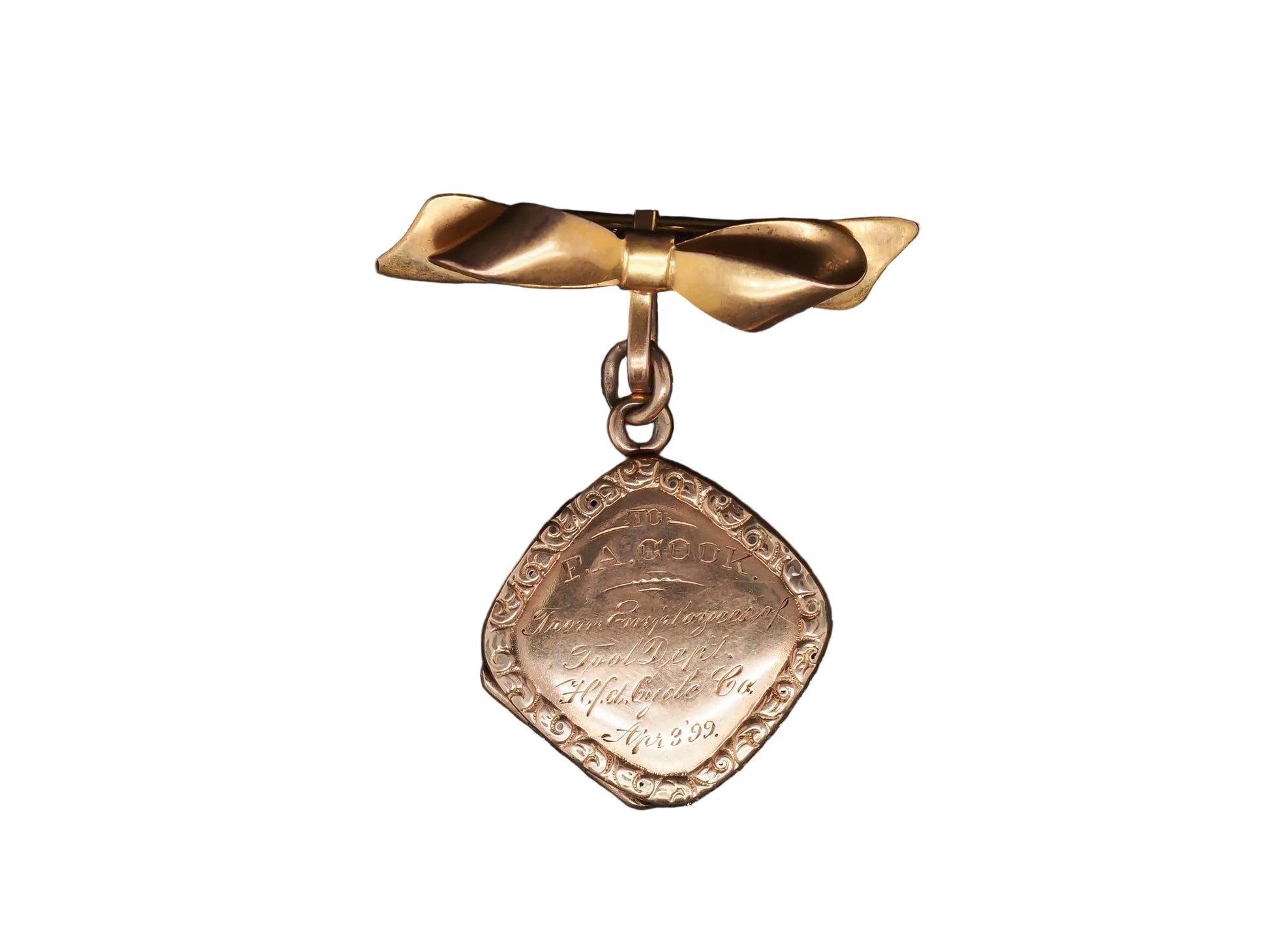 Circa 1899 10k Rose Gold Engraved Locket Pin - VHK#18