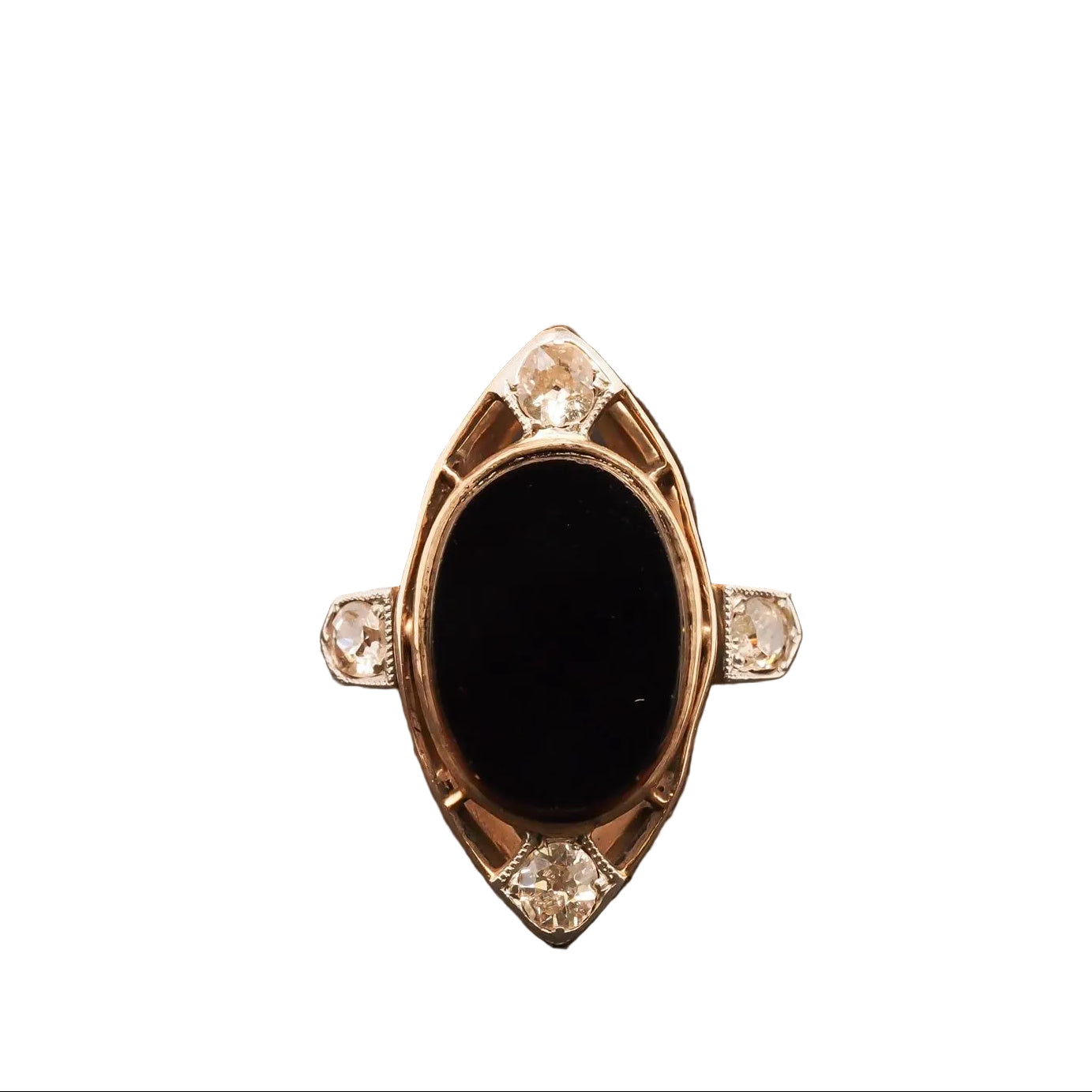 14K Yellow Gold Art Deco Onyx and Old European Diamond Ring - VHK#12