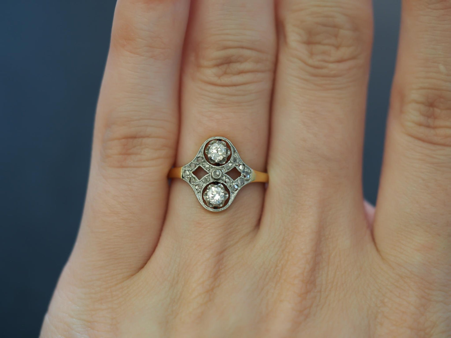 Vintage 14K Yellow Gold Old European Diamond Cocktail Ring - VHK#11