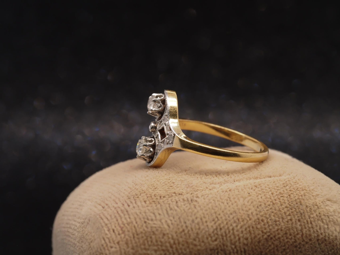 Vintage 14K Yellow Gold Old European Diamond Cocktail Ring - VHK#11