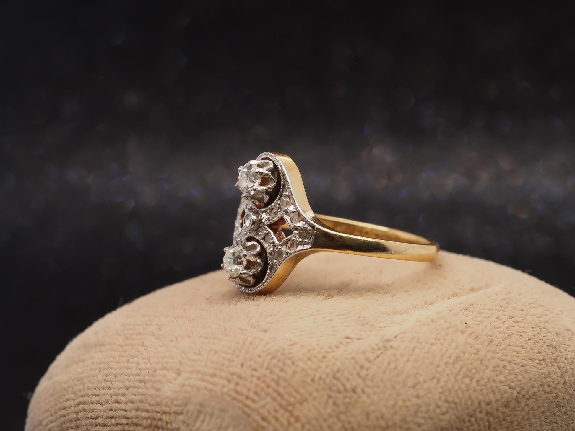 Vintage 14K Yellow Gold Old European Diamond Cocktail Ring - VHK#11