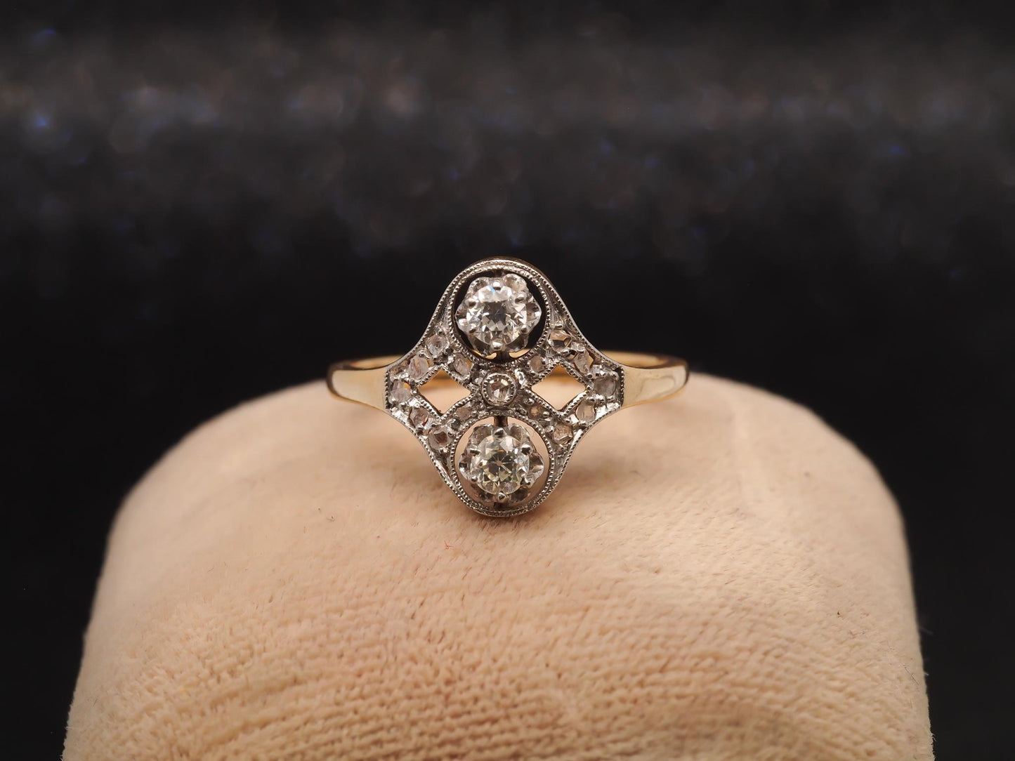 Vintage 14K Yellow Gold Old European Diamond Cocktail Ring - VHK#11
