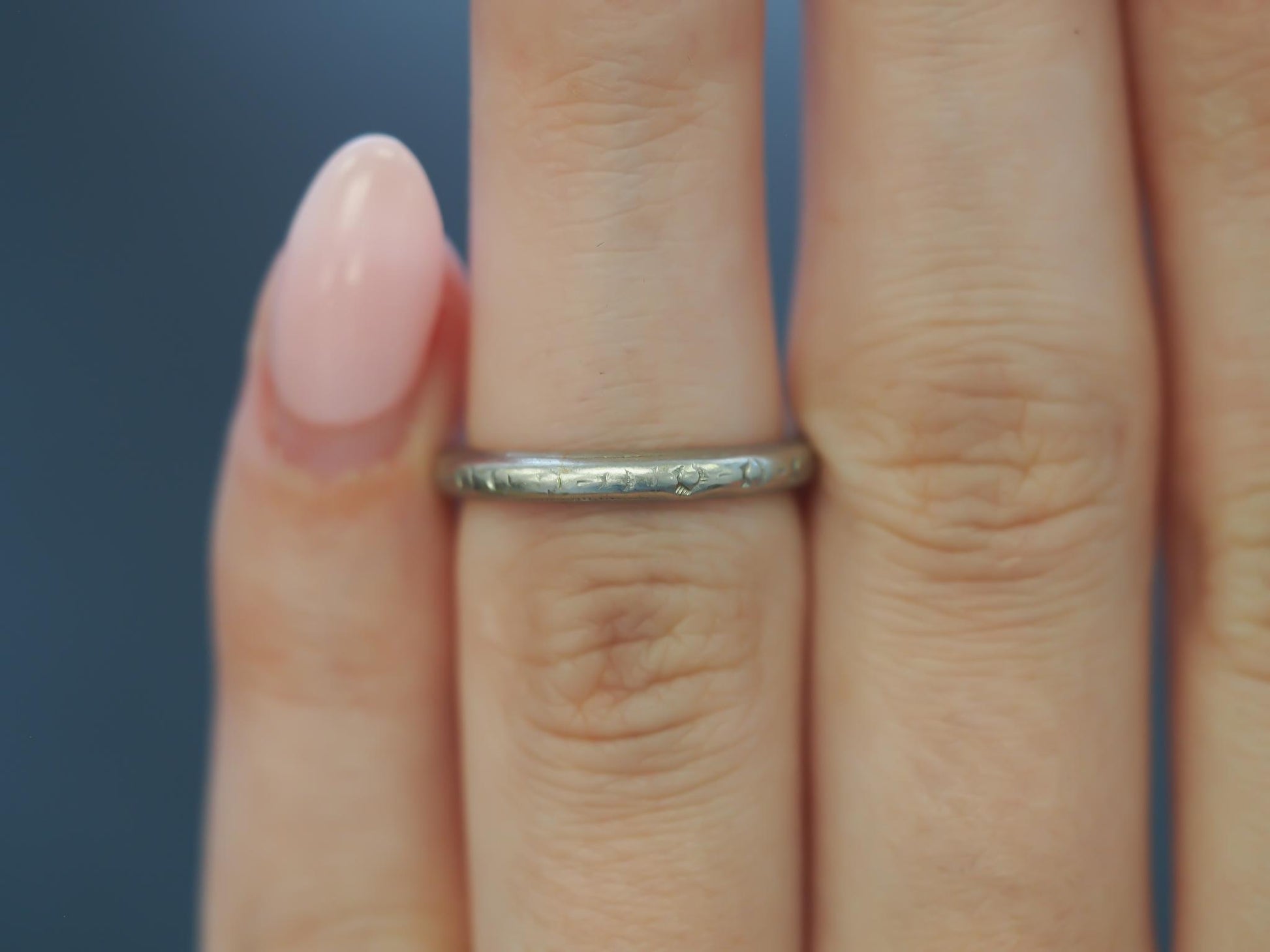 Circa 1902 Platinum & Gold Engraved Edwardian Wedding Band - VHK#26