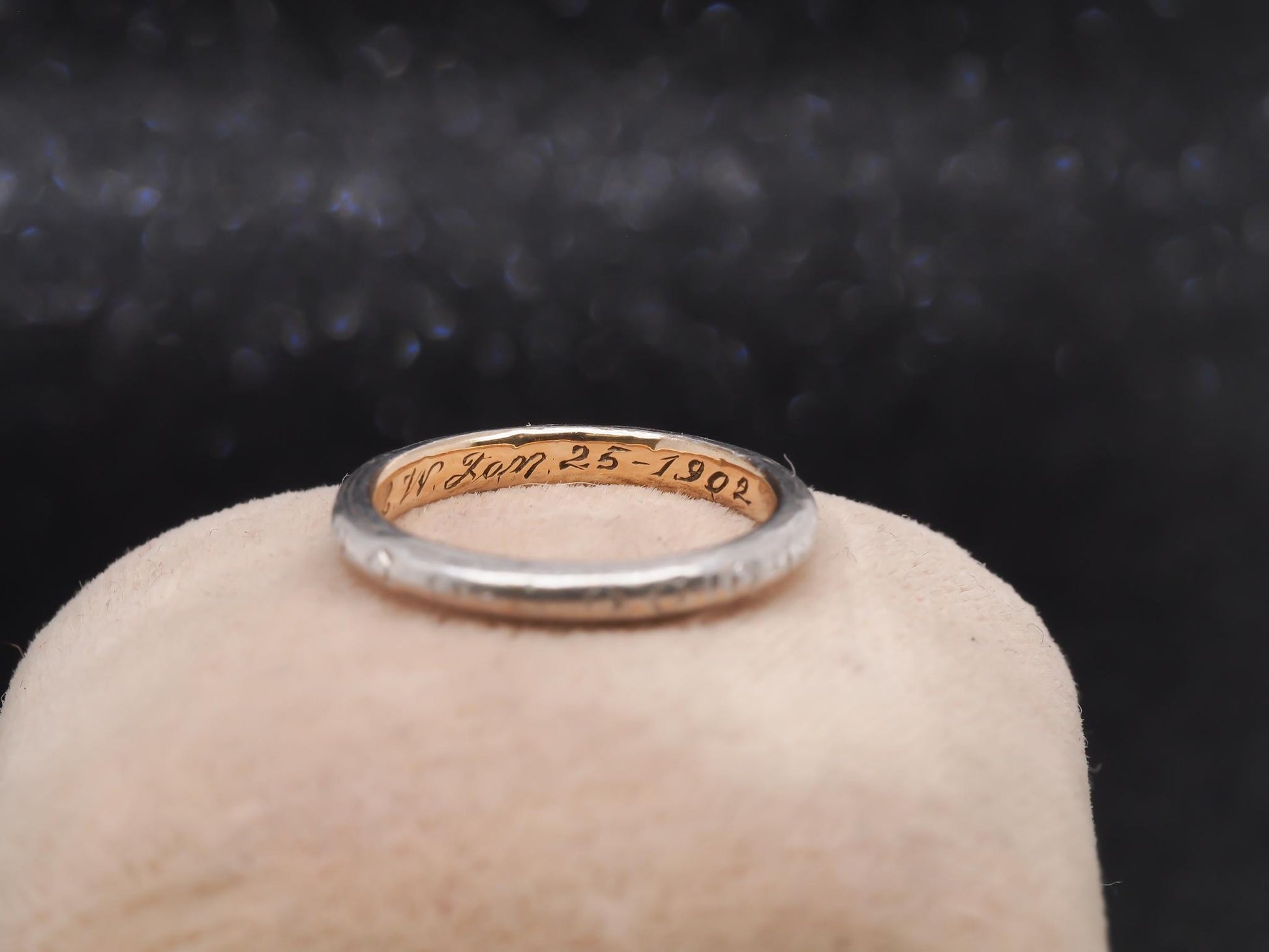Circa 1902 Platinum & Gold Engraved Edwardian Wedding Band - VHK#26