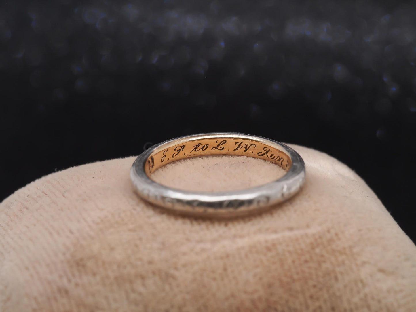 Circa 1902 Platinum & Gold Engraved Edwardian Wedding Band - VHK#26