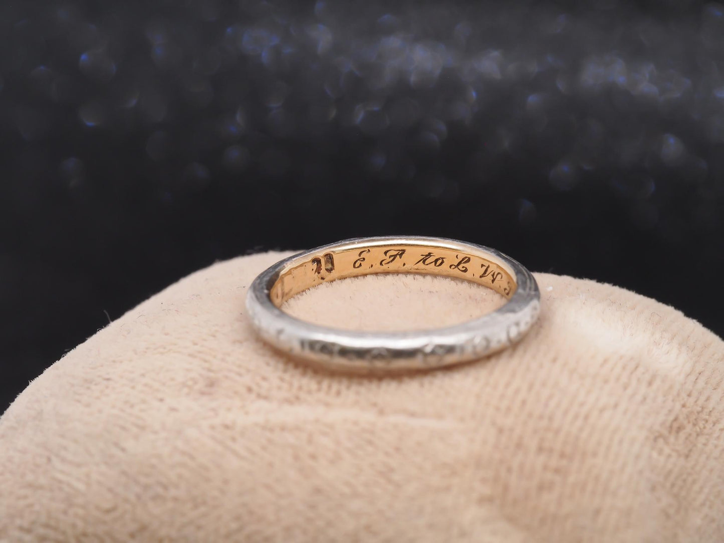 Circa 1902 Platinum & Gold Engraved Edwardian Wedding Band - VHK#26
