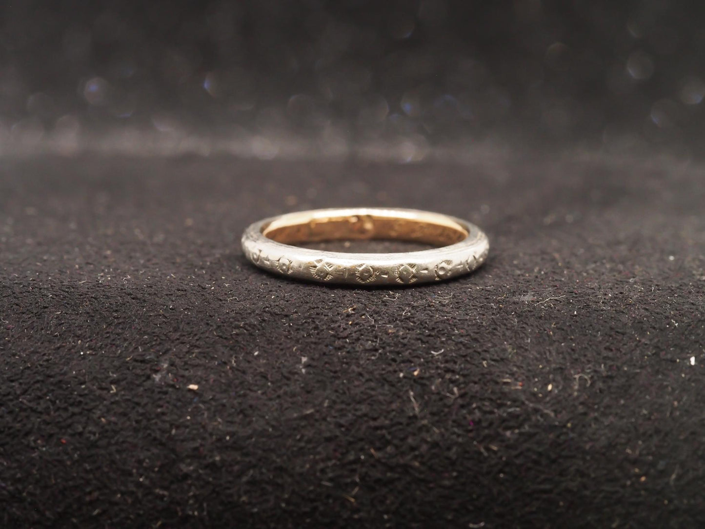 Circa 1902 Platinum & Gold Engraved Edwardian Wedding Band - VHK#26