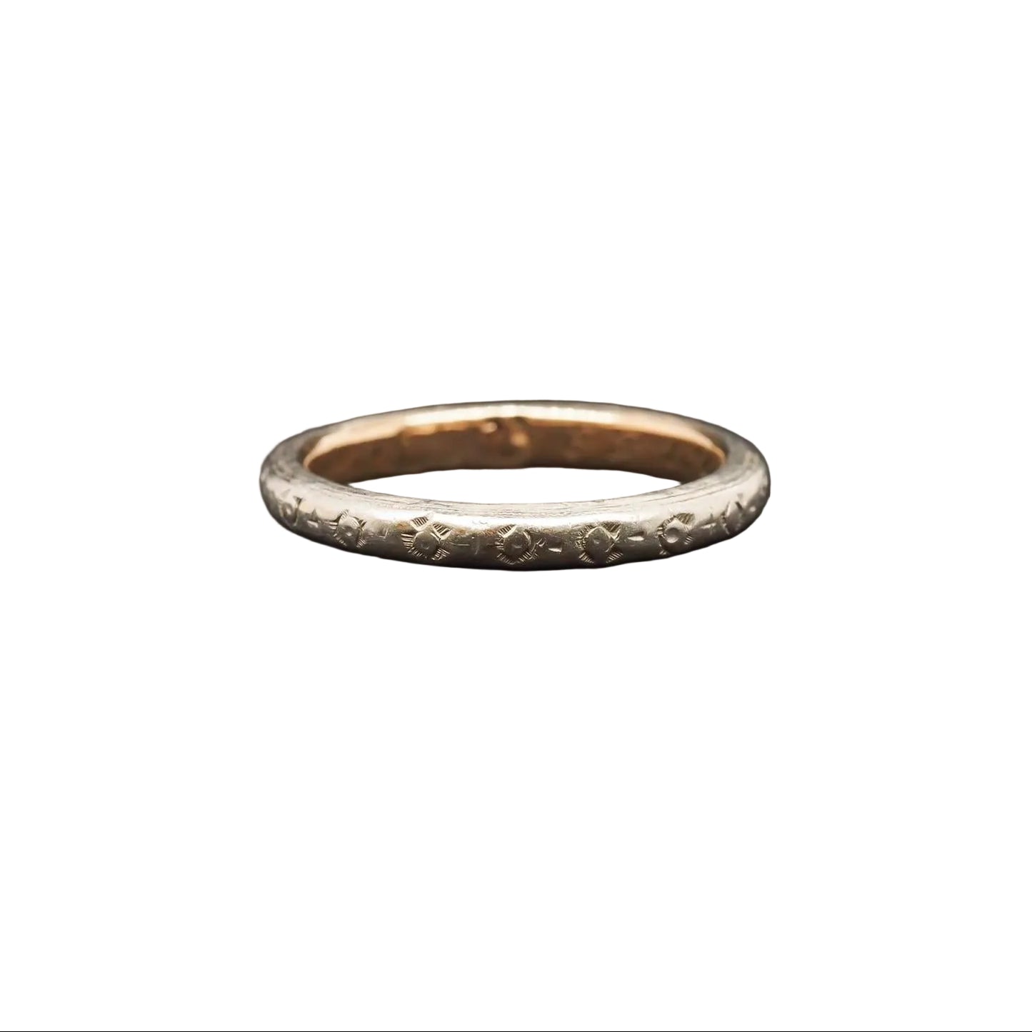 Circa 1902 Platinum & Gold Engraved Edwardian Wedding Band - VHK#26