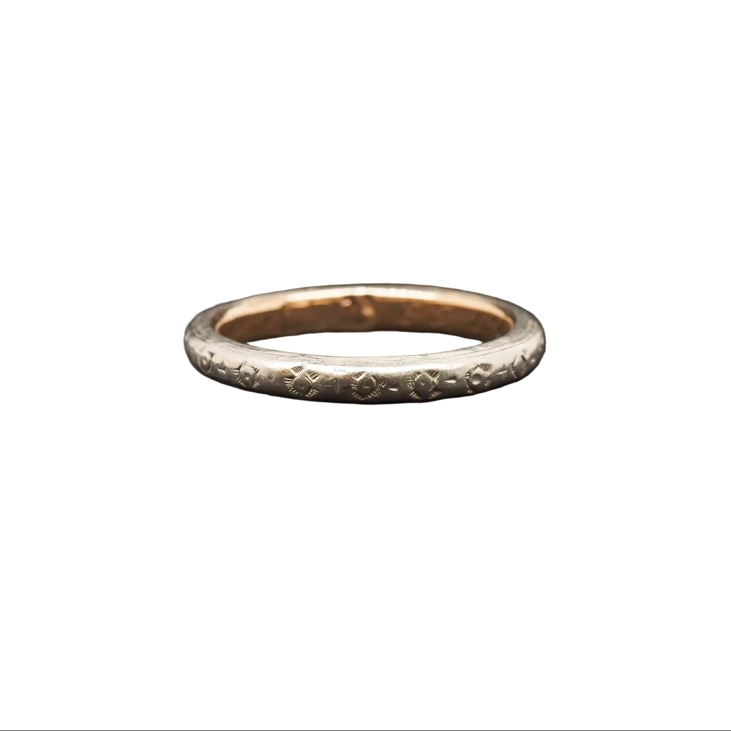 Circa 1902 Platinum & Gold Engraved Edwardian Wedding Band - VHK#26