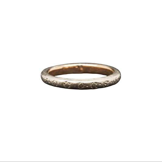 Circa 1902 Platinum & Gold Engraved Edwardian Wedding Band - VHK#26