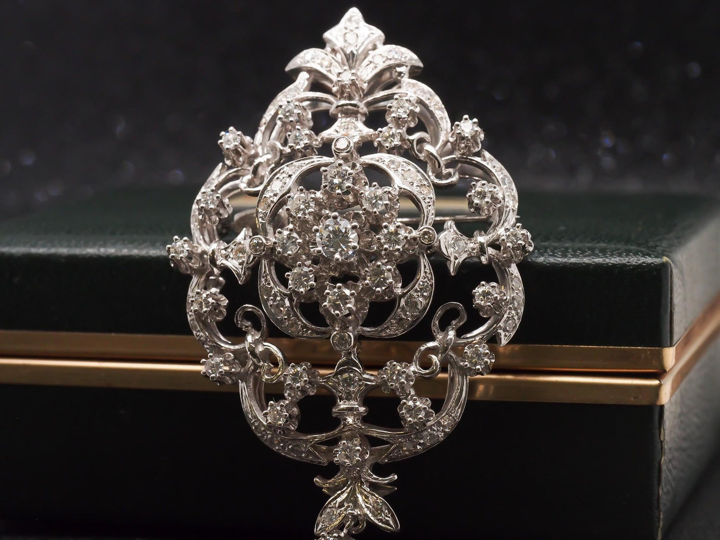1950s 14k White Gold Ornate Diamond Pendant and Brooch - VHK#25a