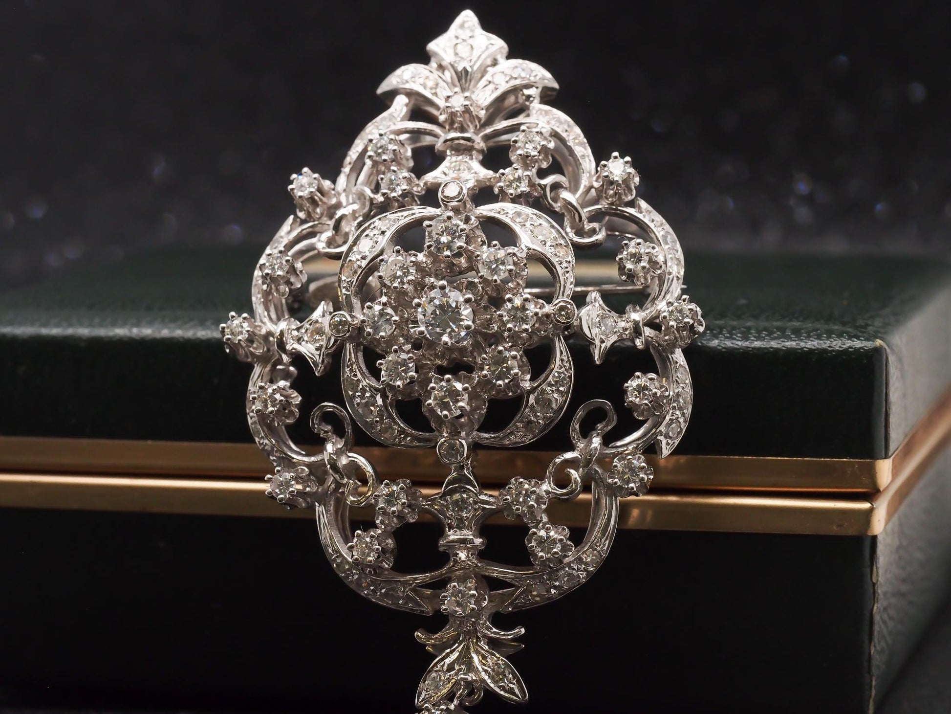 1950s 14k White Gold Ornate Diamond Pendant and Brooch - VHK#25a
