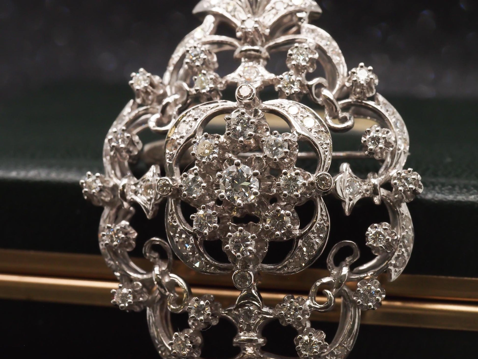 1950s 14k White Gold Ornate Diamond Pendant and Brooch - VHK#25a