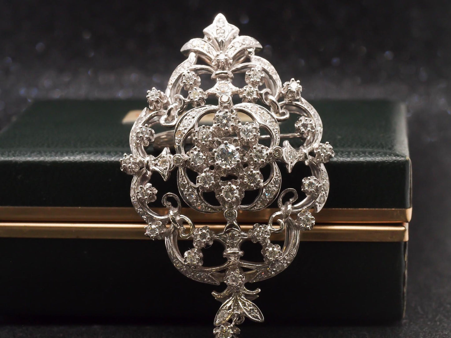 1950s 14k White Gold Ornate Diamond Pendant and Brooch - VHK#25a