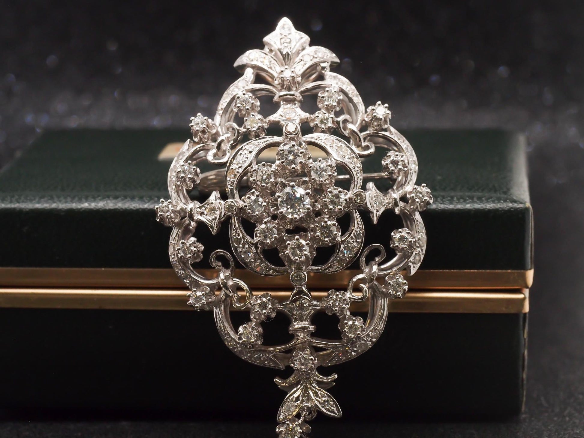 1950s 14k White Gold Ornate Diamond Pendant and Brooch - VHK#25a