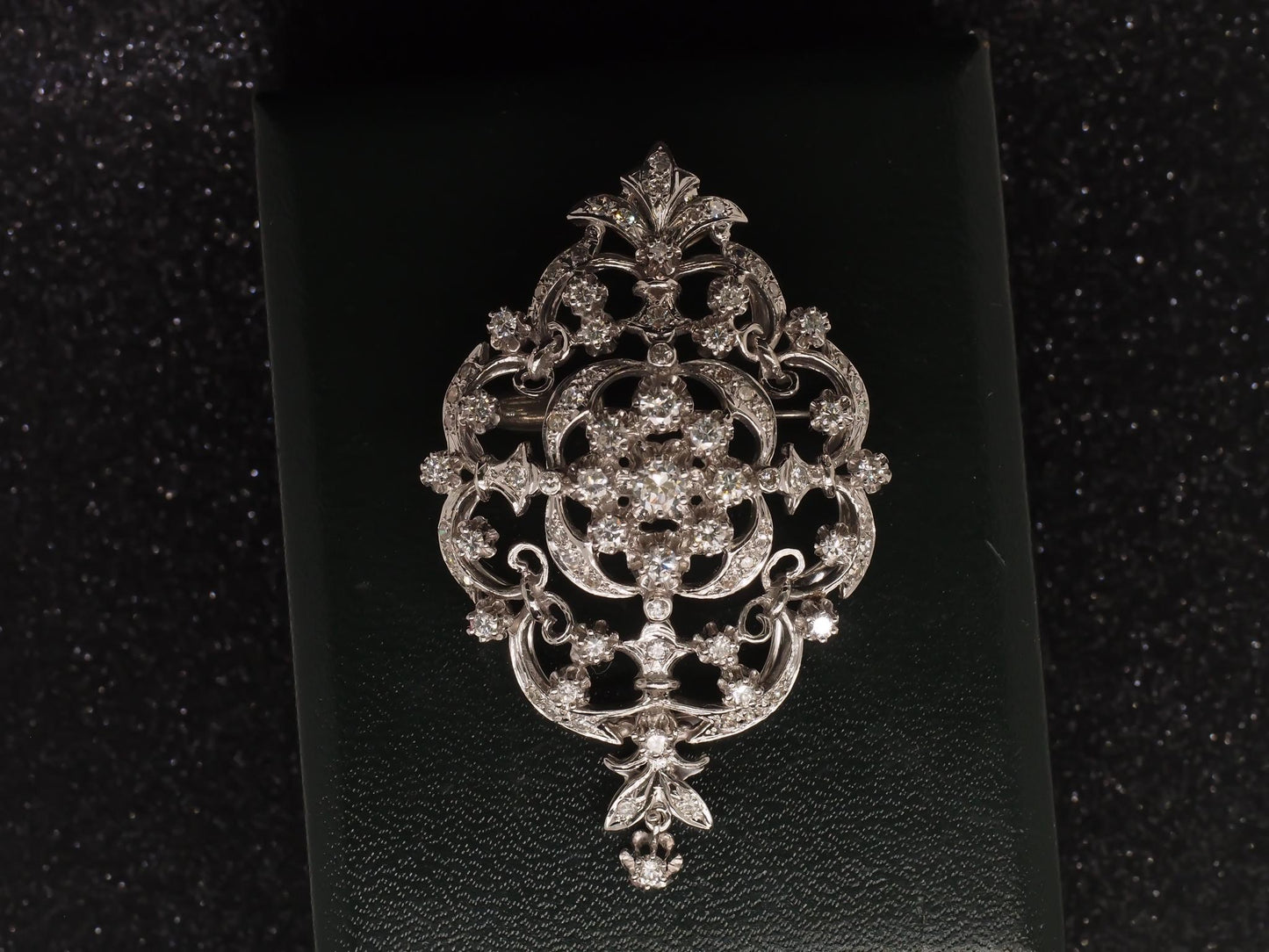 1950s 14k White Gold Ornate Diamond Pendant and Brooch - VHK#25a