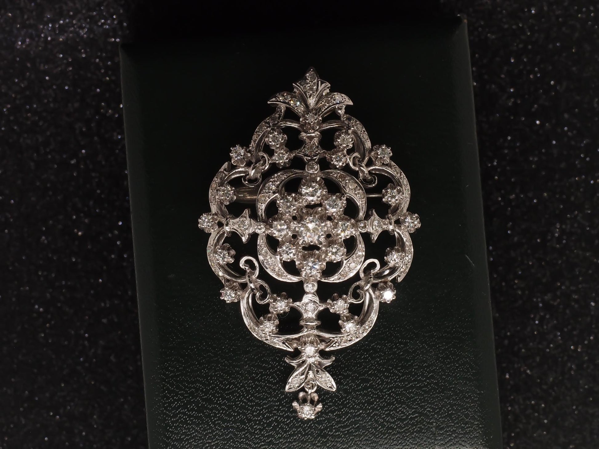 1950s 14k White Gold Ornate Diamond Pendant and Brooch - VHK#25a