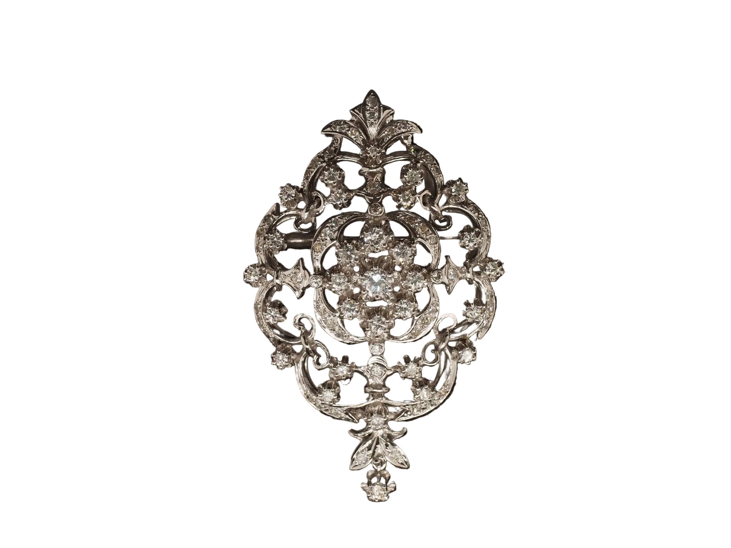 1950s 14k White Gold Ornate Diamond Pendant and Brooch - VHK#25a