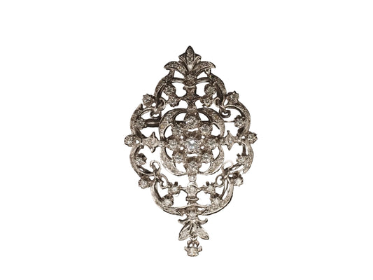 1950s 14k White Gold Ornate Diamond Pendant and Brooch - VHK#25a