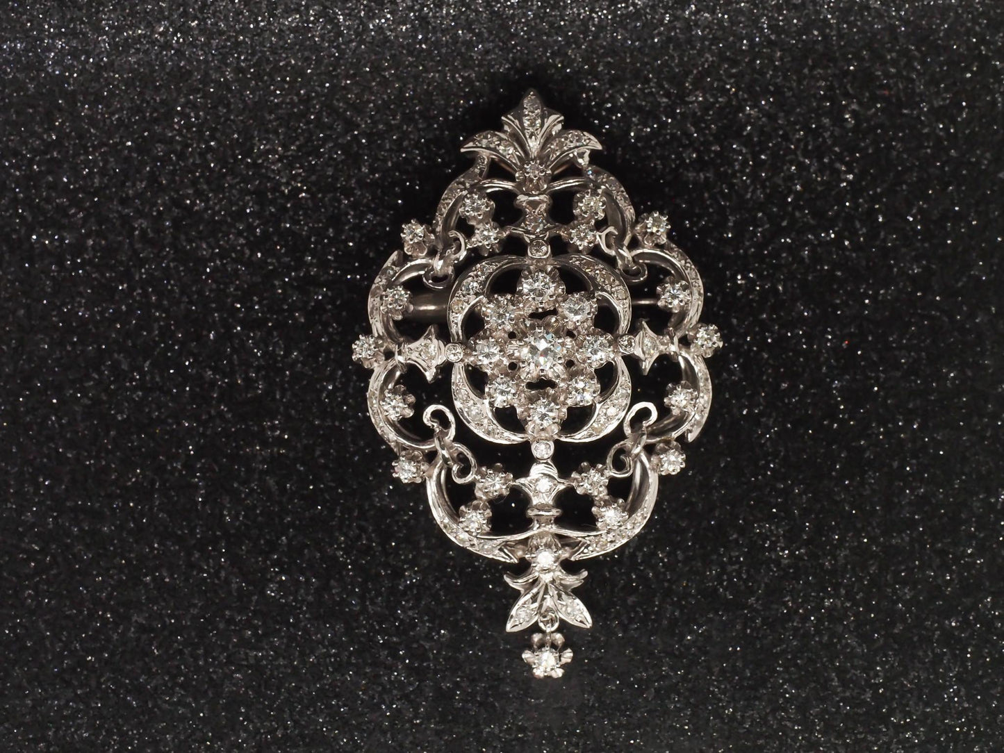 1950s 14k White Gold Ornate Diamond Pendant and Brooch - VHK#25a