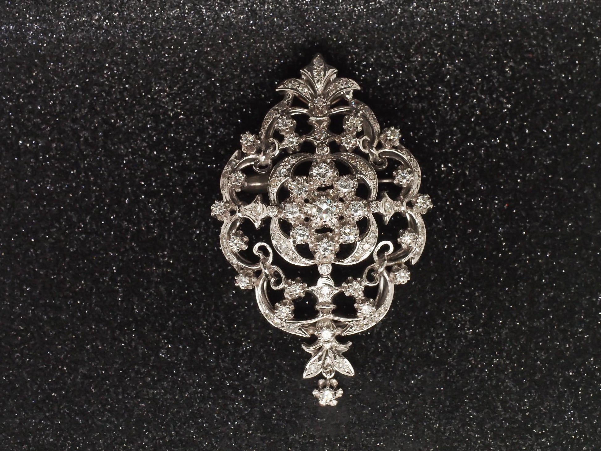 1950s 14k White Gold Ornate Diamond Pendant and Brooch - VHK#25a