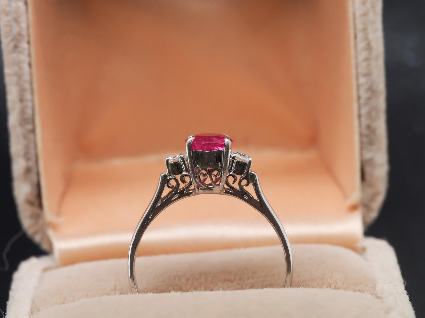 Platinum Ruby and Diamond 3 Stone Engagement Ring - VHK#24