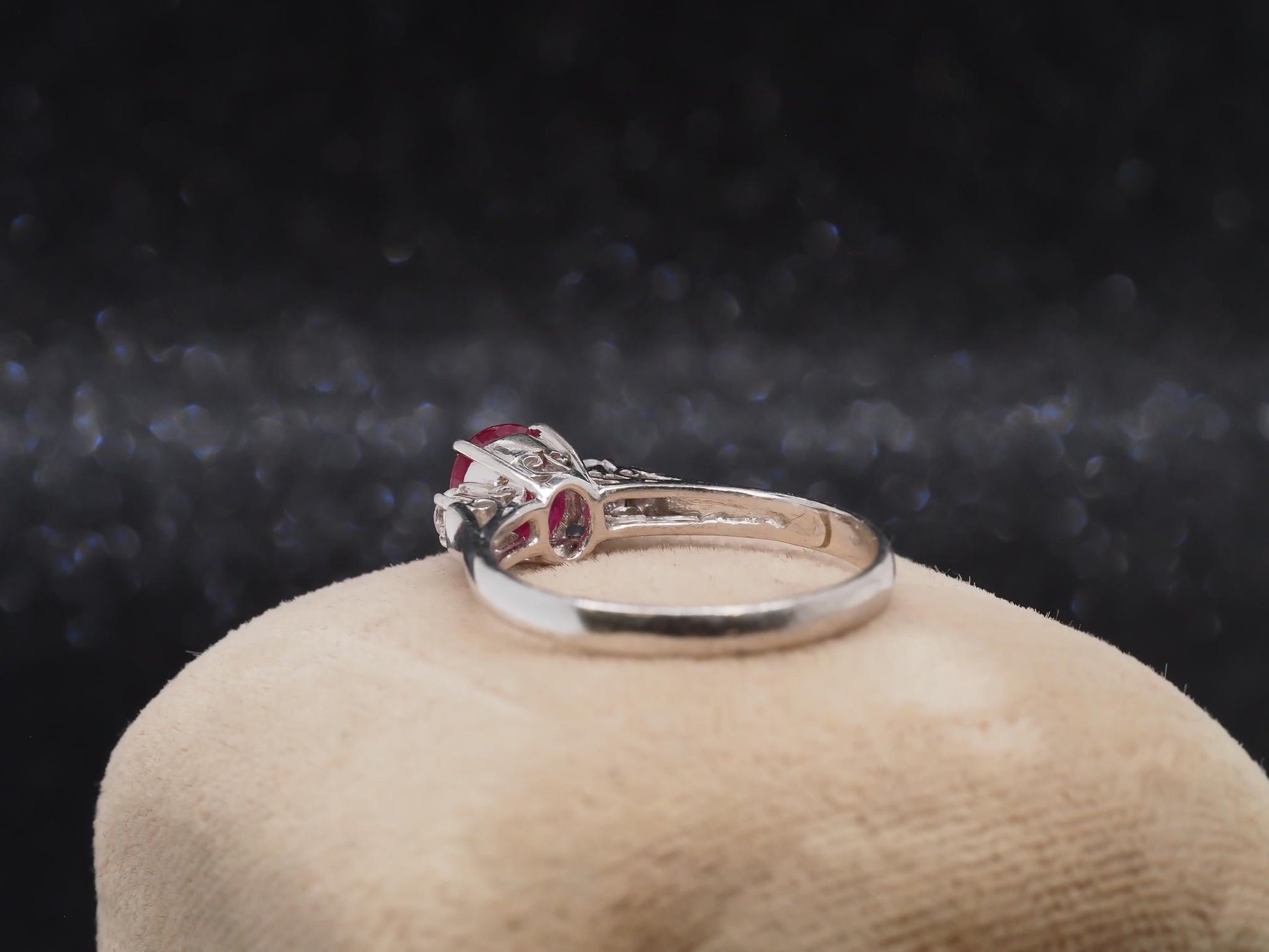 Platinum Ruby and Diamond 3 Stone Engagement Ring - VHK#24