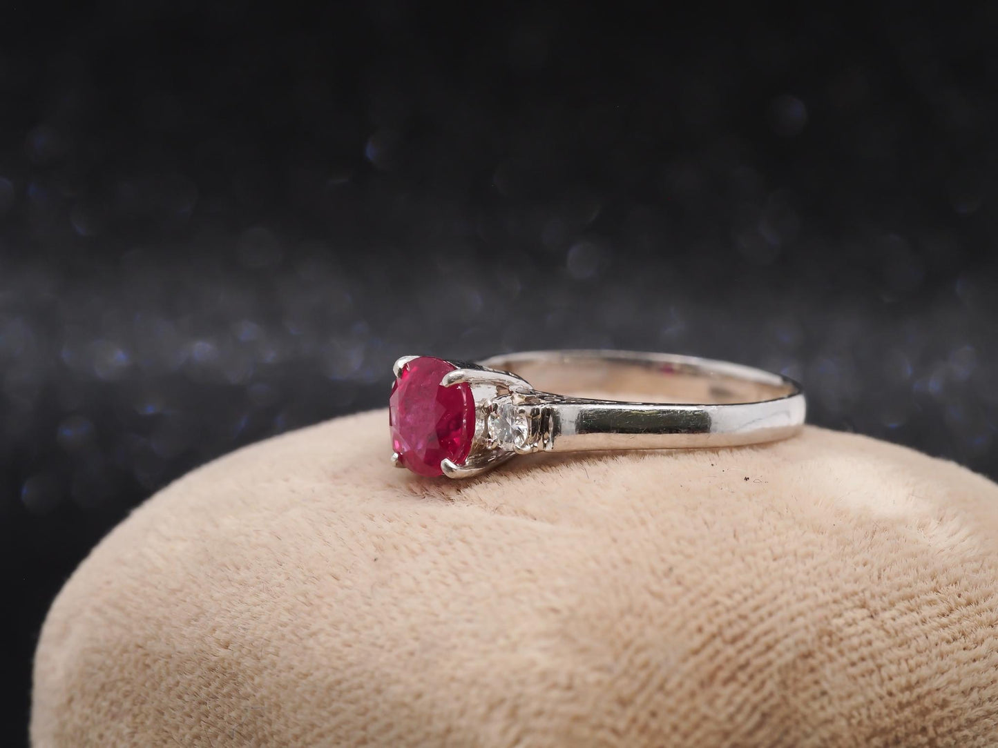 Platinum Ruby and Diamond 3 Stone Engagement Ring - VHK#24