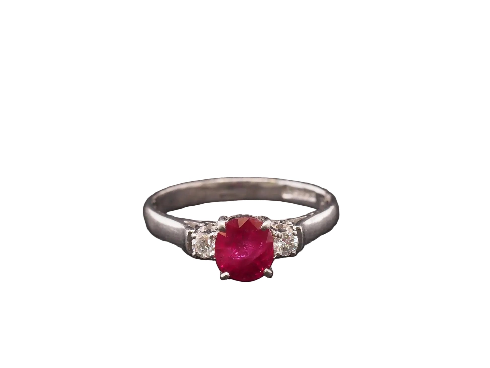 Platinum Ruby and Diamond 3 Stone Engagement Ring - VHK#24