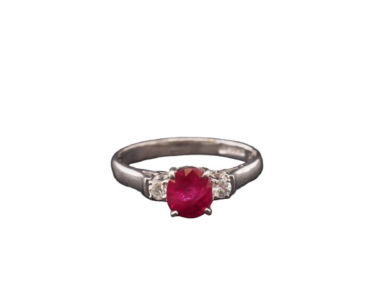 Platinum Ruby and Diamond 3 Stone Engagement Ring - VHK#24